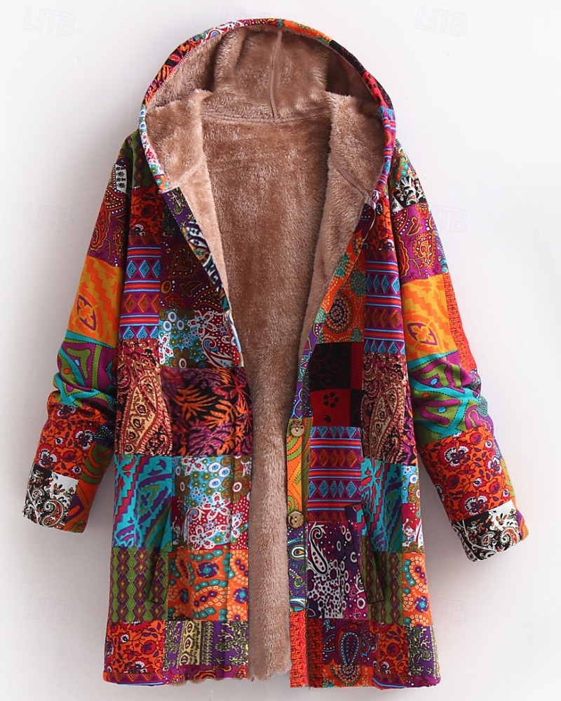 Mujer Abrigo Mantiene abrigado Cómodo Botones Estampado Casual Floral Noche Casual Diario Botonadura Simple Largo Con Capucha Ajuste regular Manga Larga Ropa de calle Amarillo Rojo Azul Piscina Otoño 2025 - $31.99 –P1