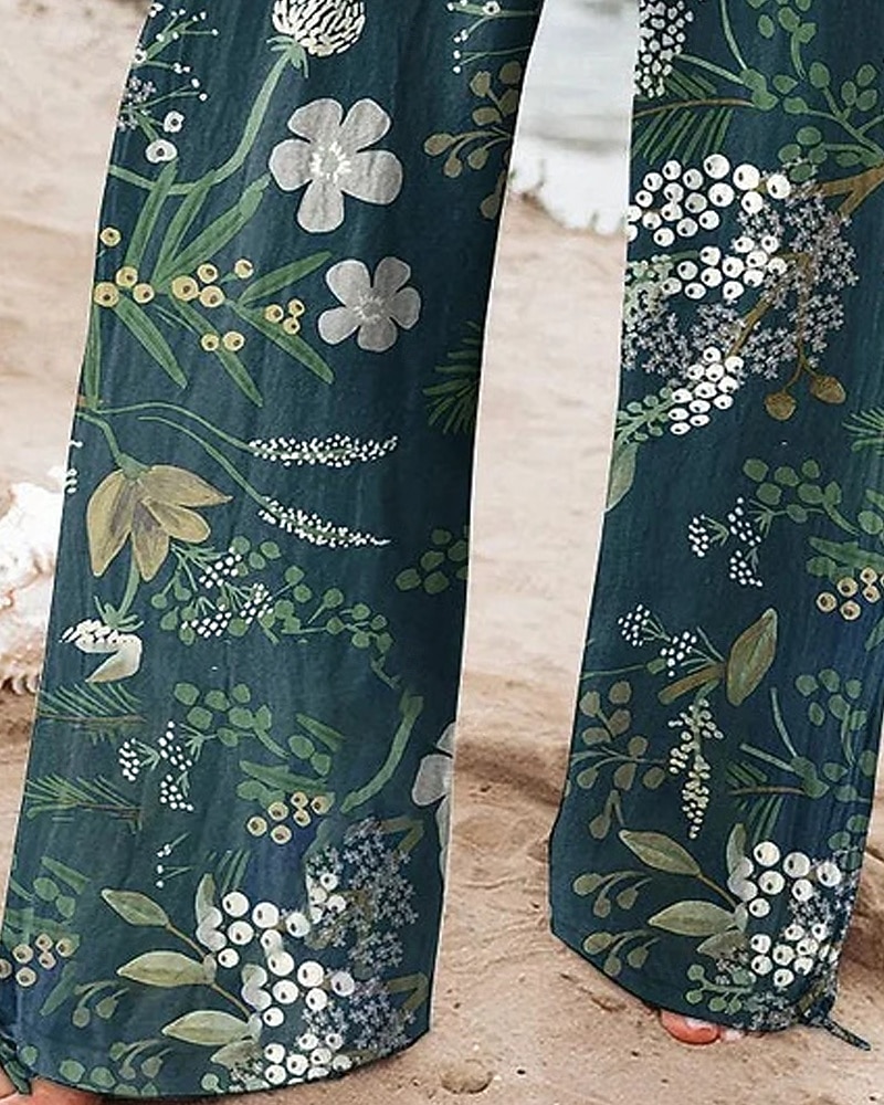 Women's Wide Leg Pants Trousers Palazzo Pants Fashion Boho Full Length High Waist Flower Drawstring Elastic Waist Print Breathability Comfortable Street Daily Wear Going out Dark Blue Spring Fall 2026 - $24.99 –P3
