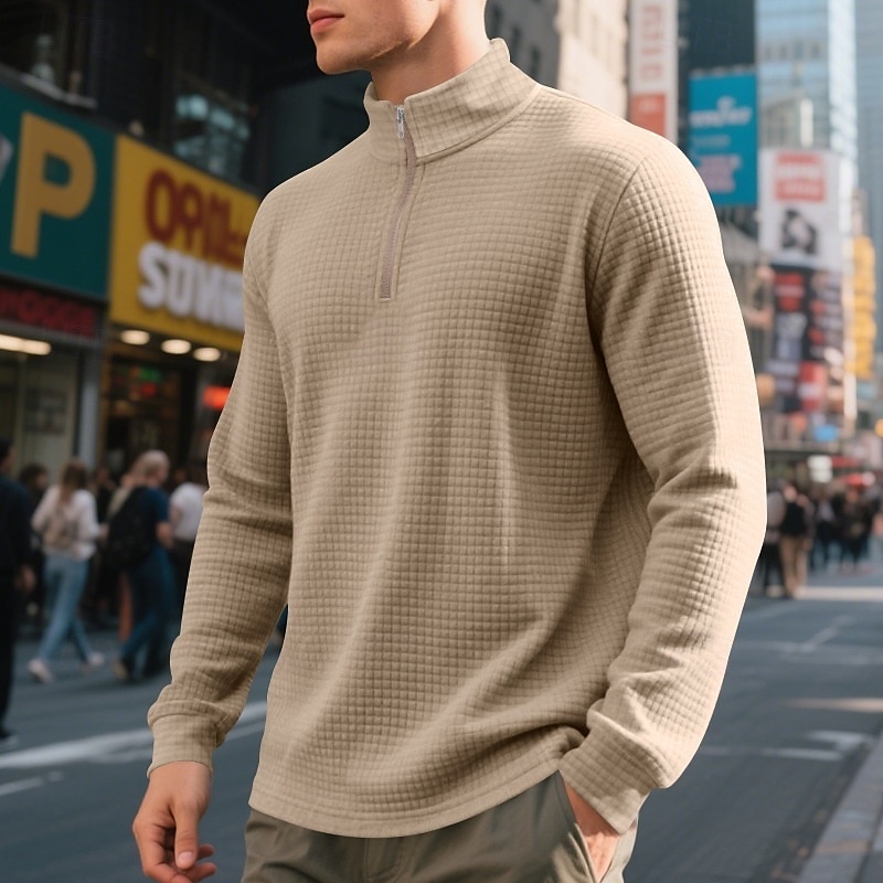 Hombre Sudadera con estampado de gofres Sudadera Sudadera tipo polo Negro Blanco Vino Verde Ejército Caqui Cuello de polo Plano Cremallera de un cuarto Deporte Casual Diario Ropa de calle Fresco Ropa 2025 - $25.99 –P5