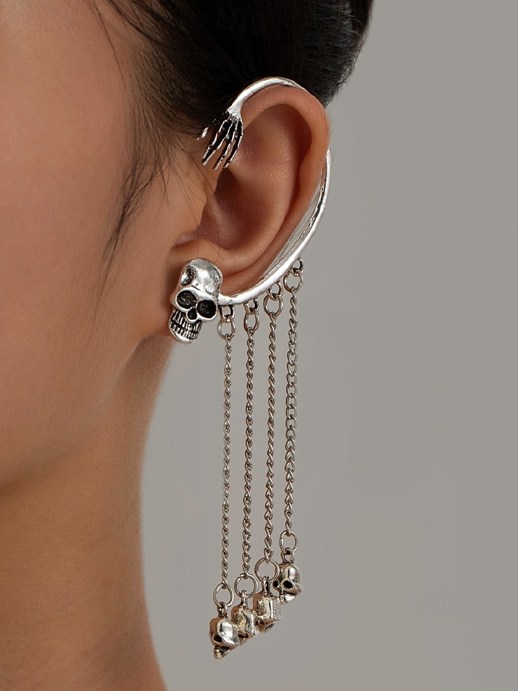 Women's Halloween Skeleton Skull Drop Earrings Set – Gothic Punk Ear Cuffs with Dangling Chains for Costume Party & Cosplay 2025 - $9.99 –P2