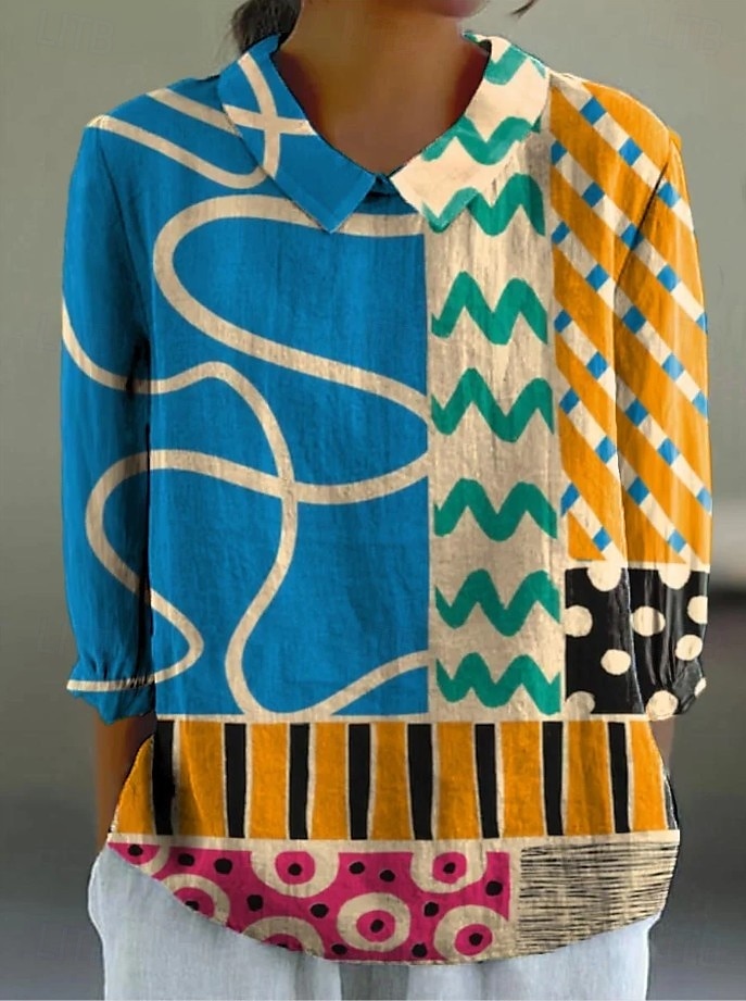 Per donna Camicia Grafico Geometrico Quotidiano Elegante Moderno Manica Lunga Collare Peter Pan Top Regolari Quotidiano Stampato Verde e blu Giallo Marrone chiaro Blu Rosa Estate Primavera Autunno del 2025 a $27.59 –P4