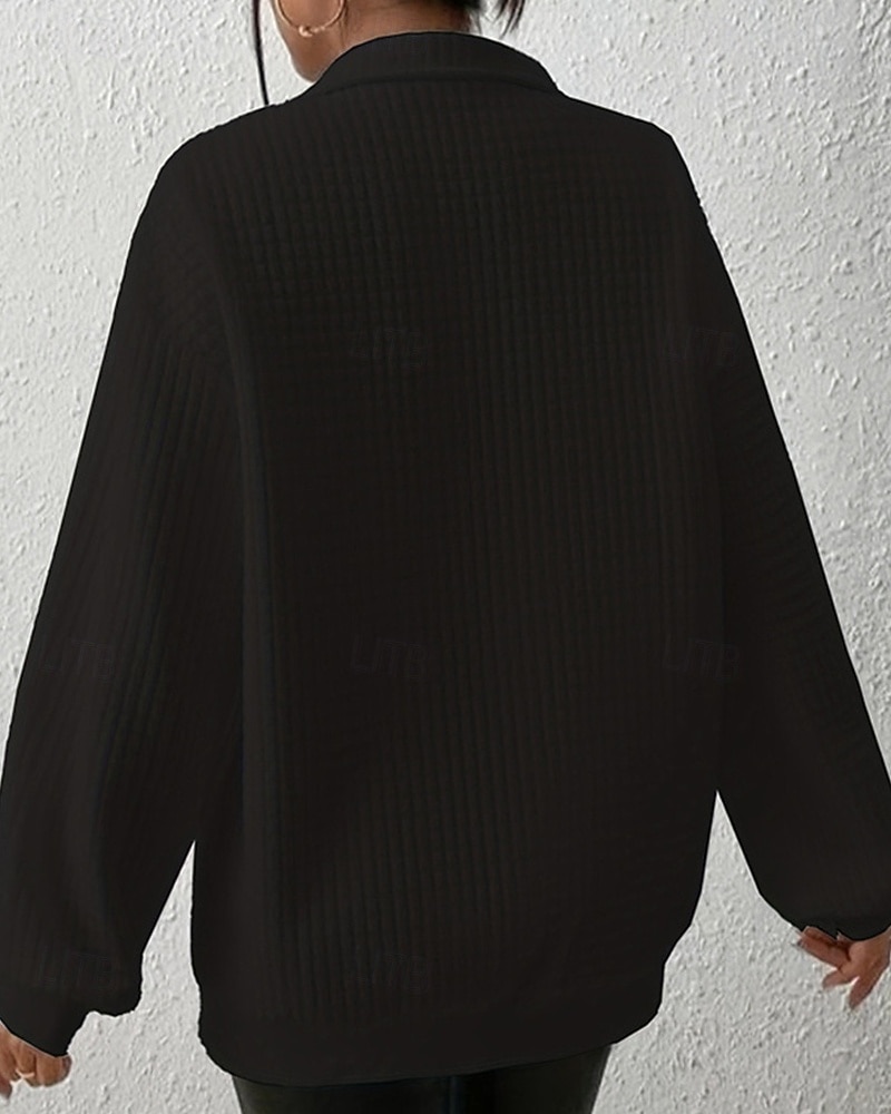 Per donna Felpa con texture Pullover Semplice Streetwear Casual Comodo Manica Lunga Scollo a V Top Regolari Streetwear Ferie Uscire Zip a un quarto Nero Autunno del 2025 a $25.99 –P3