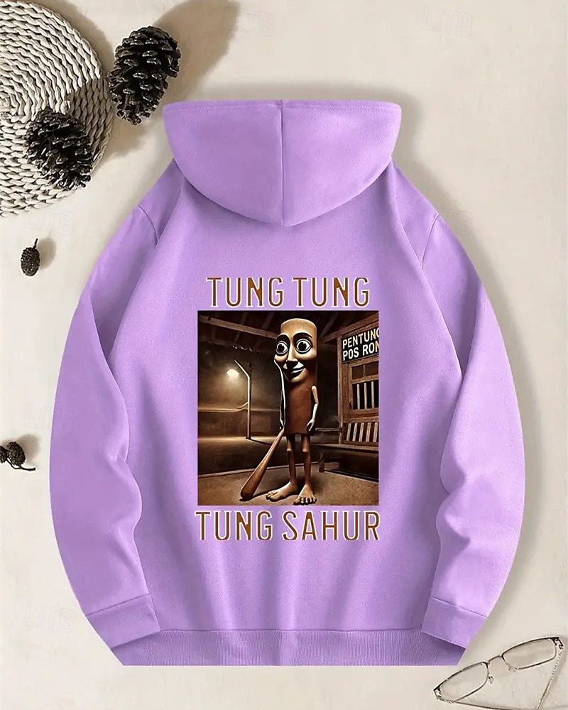 Pojkars avslappnad långärmad huvtröja med tung tung tung sahur-tryck vår höst mode streetwear barn 4-12 år huva utomhus daglig normal passform 2025 - $18.99 –P9