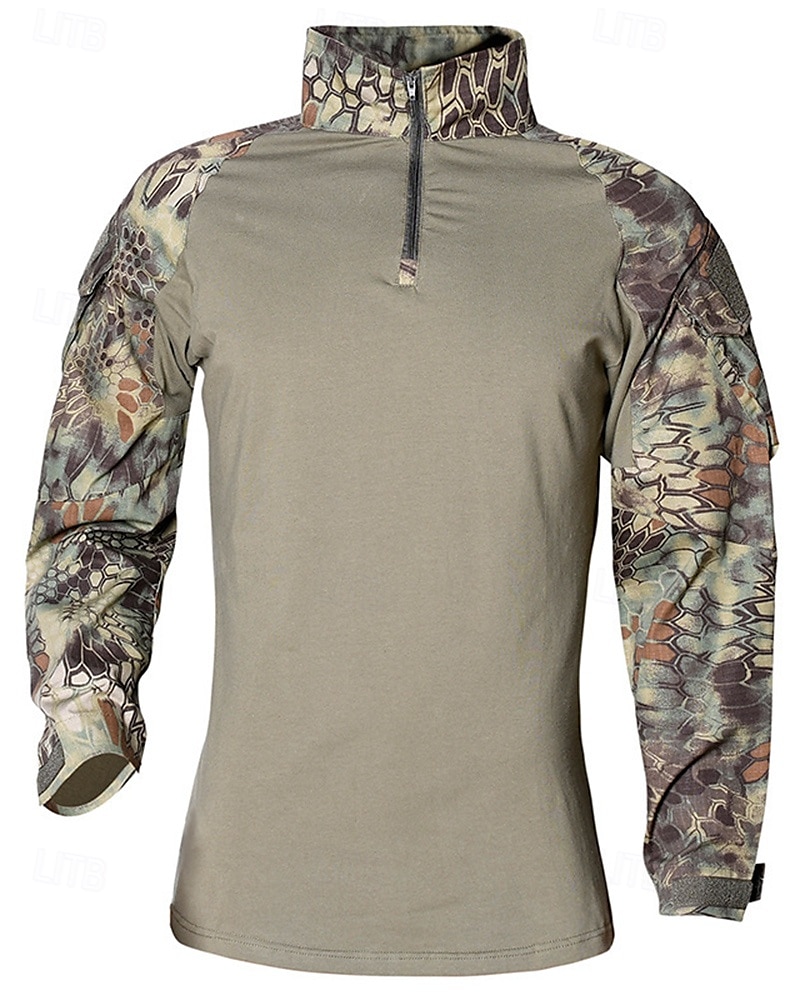 Per uomo Felpa con mezza zip Felpa militare Manica Lunga Collo alla coreana Top Esterno Traspirante Misto Cotone Mimetico Grigio scuro pitone nero Nero Viaggio Corsa del 2025 a $25.99 –P6