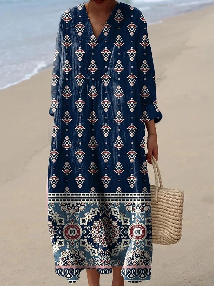 Femmes Robe maxi Robe d'Été Robe trapèze Vacances Occasionnel Sortir Coupe Ample Fleuri Graphique Paisley manche longue Col en V Bleu Ciel Bleu marine Noir Orange Été Printemps Automne de 2025 ? $35.99 –P2