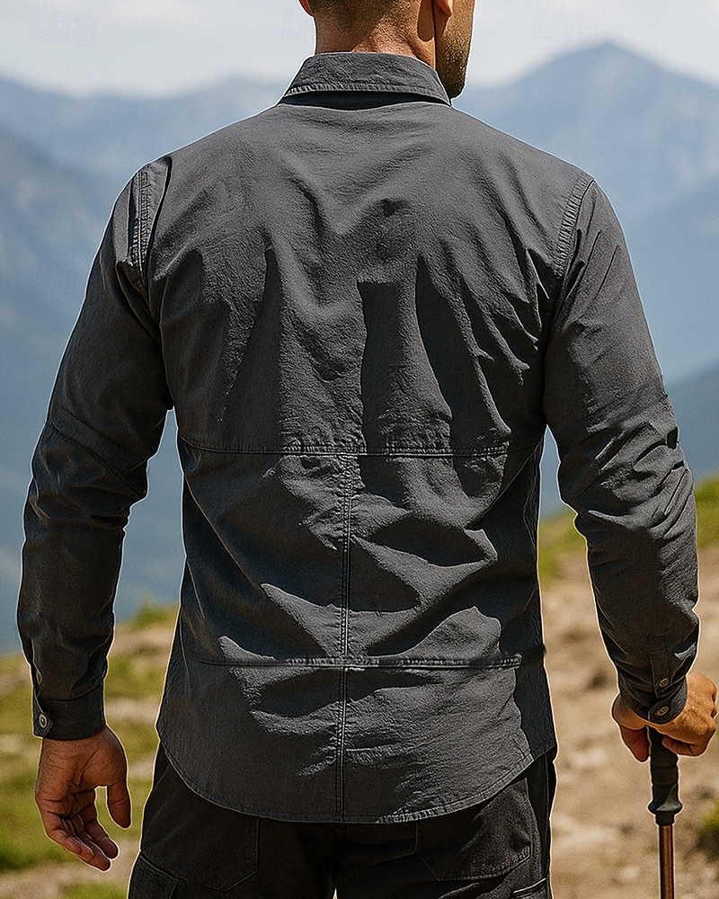 Herren Cargo-Shirt Wanderspitze Hemd mit abzippbaren Ärmeln Langarm Umlegekragen Oberteil Außen Schnelltrocknend Baumwollmischung Grau Reisen Laufen 2025 - $29.99 –P3