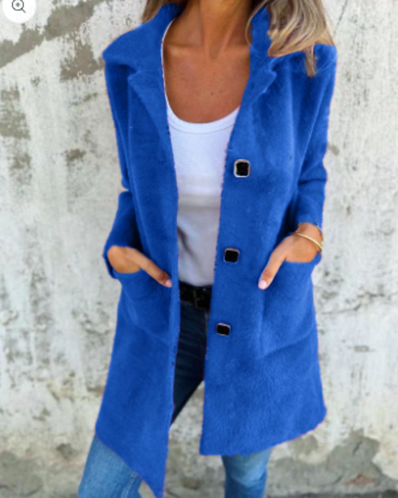 Damen Mantel Warm Bequem Tasche Knöpfe Mode Einfach Ausgehen Wochenende Einreihig Lang Umlegekragen Normale Passform Langarm Oberbekleidung Rosa Blau Kamel Herbst Winter 2025 - $33.99 –P2