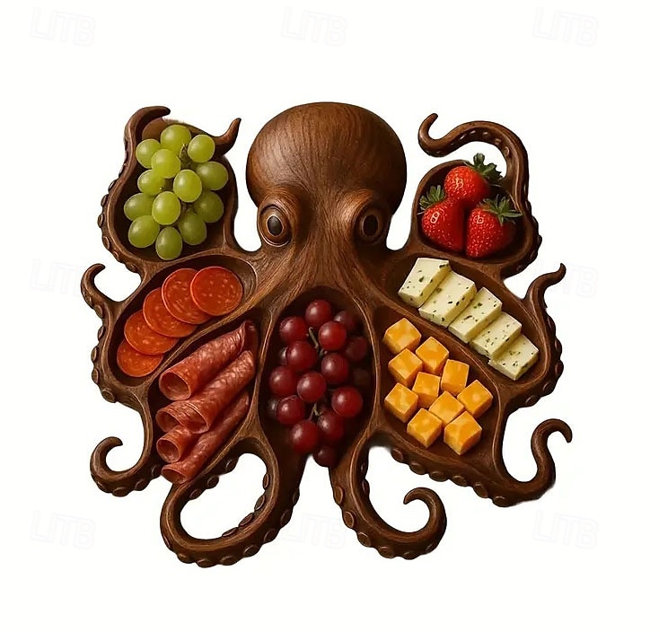Oktopus-Wurstplatte, Oktopus-Design, Serviertablett aus Holz, neuartige Fleischsorten &Käse-Brotbrett mit Obst-Ozean-Motiven, ideales Geschenk für Meeresfrüchte-Liebhaber 2025 - $32.99 –P8