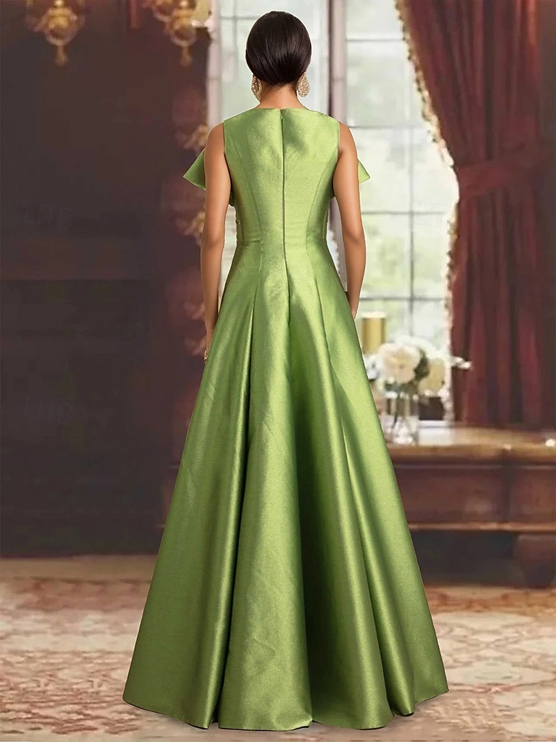 Rochie de seară elegantă, linie A, rochie formală de mireasă, lungime la podea, cu umerii goi, decolteu în V, satin elastic cu buzunar, 2025 2025 - $149.99 –P3