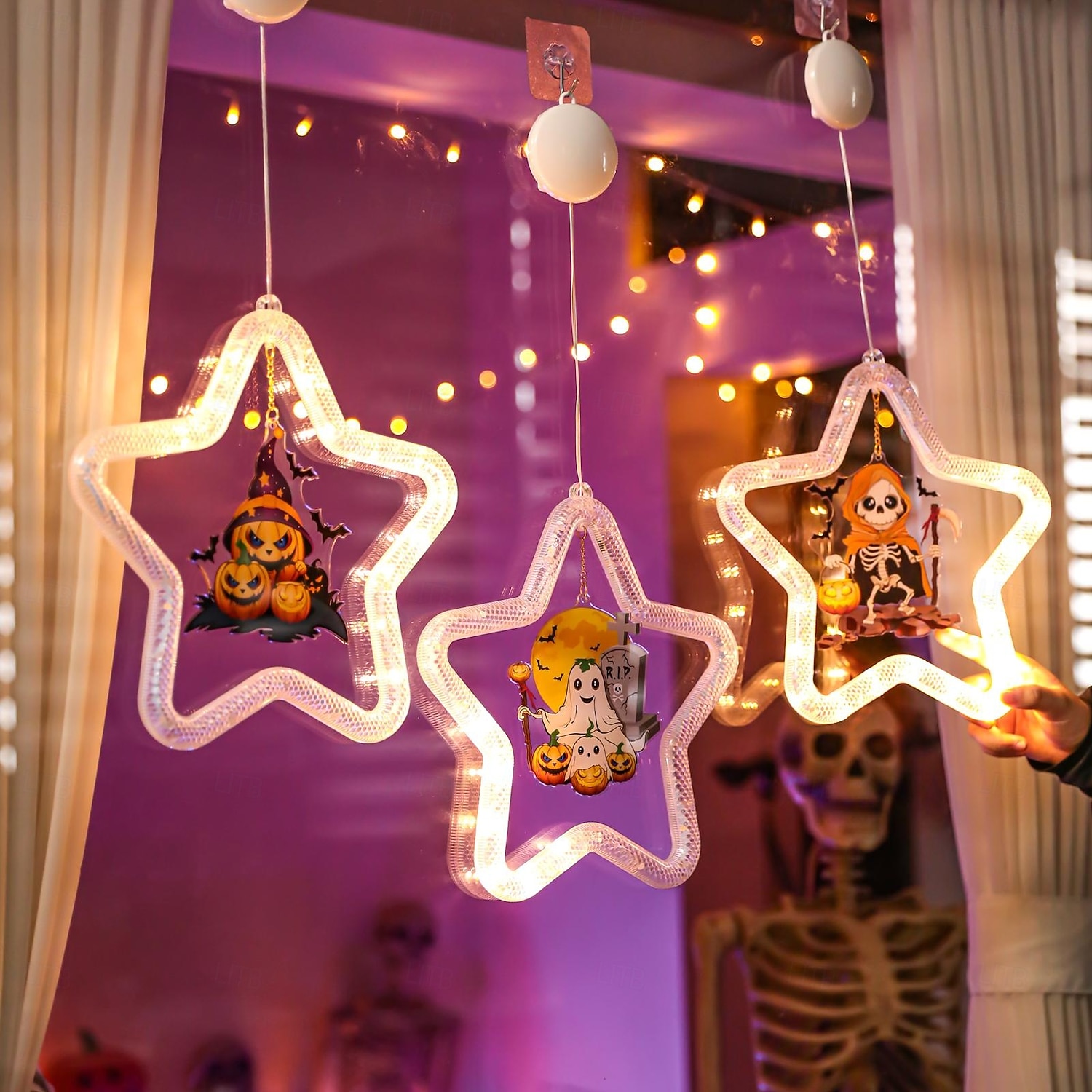 1 ks 27,6 cm halloween netopýr duch čaroděj klobouk dýně černá kočka netopýr přísavka led přísavka okenní světlo párty okno vnitřní atmosféra dekorativní světlo aaa baterie box teplé světlo běžící 2025 - $15.99 –P10
