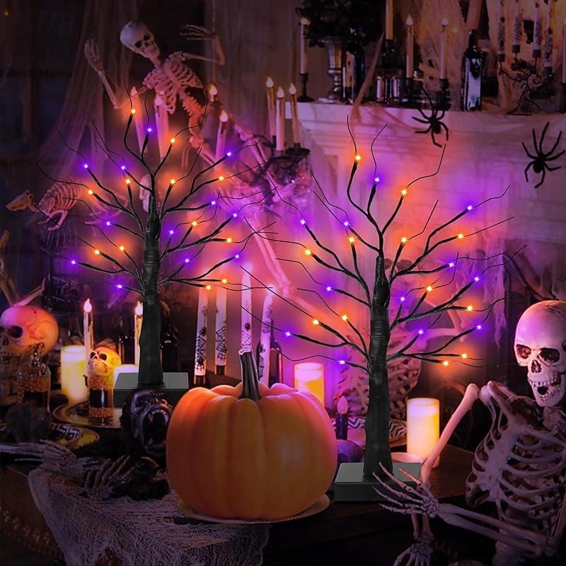 1 Pack 21.65 Inch Black Halloween Tree with Orange Purple Lights