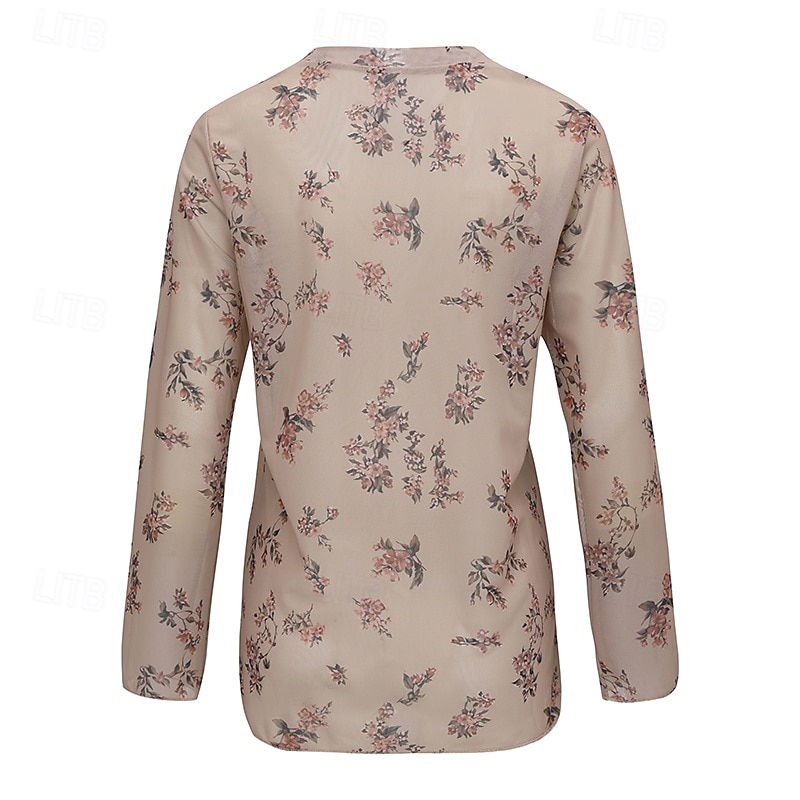 Femmes Chemisier occidental Chemisier Hauts en mousseline de soie Fleuri Bohème ancien Boho manche longue Col en V Hauts Réguliers Quotidien Fête À lacets Imprimé Kaki Été de 2025 ? $26.99 –P5