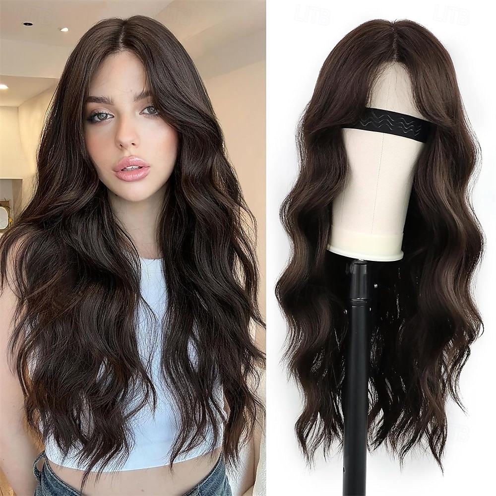 Syntetické paruky Kudrny Střední část na stroji Paruka Dlouhý Tmavěhnědá Černá Béžová Ombre Gray Ombre Blonde Umělé vlasy Dámské Měkký povrch Módní Snadné přenášení Blonďatá Černá Tónované 2025 - $27.99 –P5
