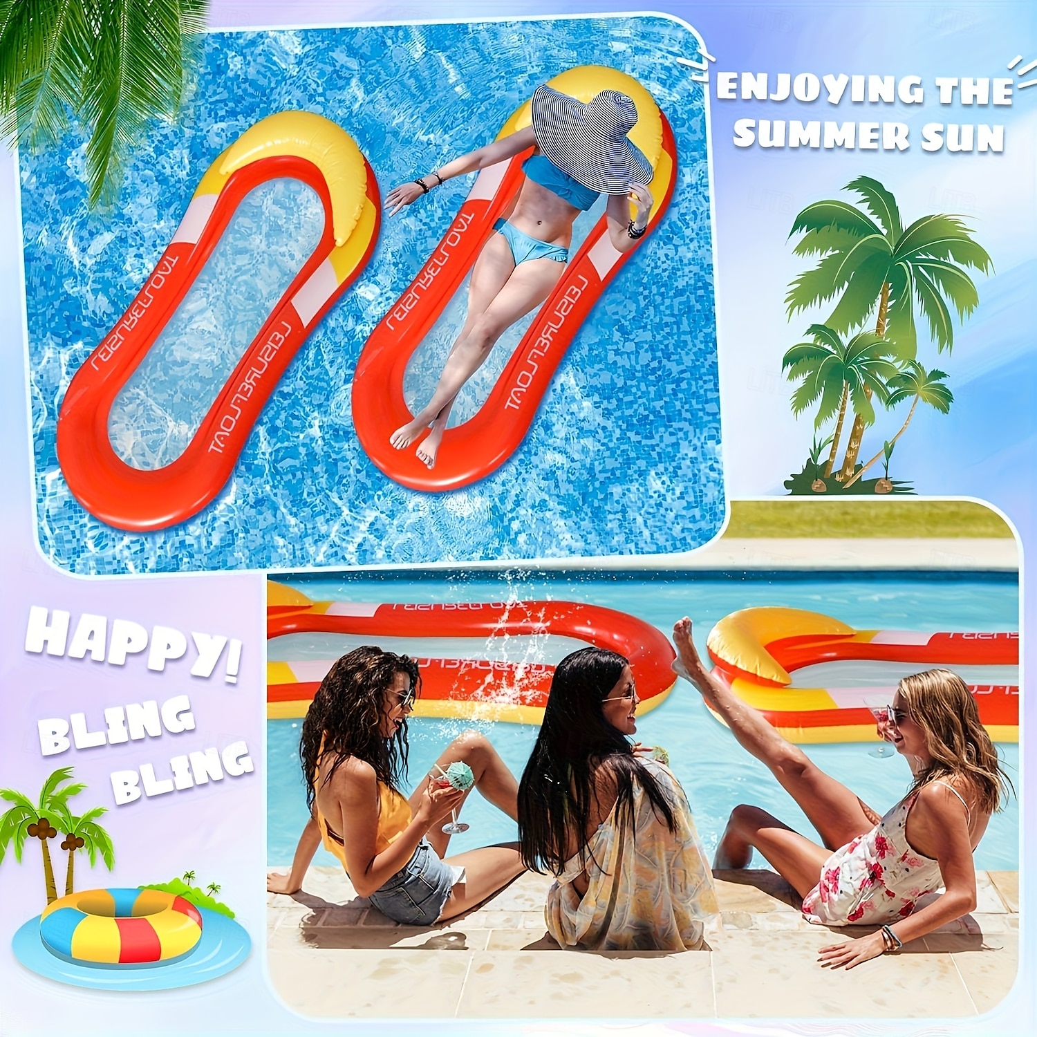 1pc Large PVC Inflatable Pool Float with Sun Hat Design - Durable Foldable and Portable for Beach and Pool Parties Pool Relaxation EssentialsPlayful Pool AccessoryDurable Pool Float 2025 - $36.99 –P6