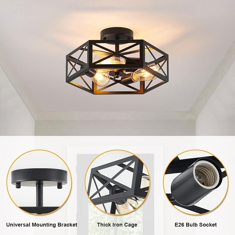 Lampada da soffitto nera a filo, lampadari moderni in stile fattoria con gabbia esagonale in metallo, lampada da soffitto industriale per cucina, corridoio, bagno, ripostiglio, 3 luci del 2025 a $138.99 –P3