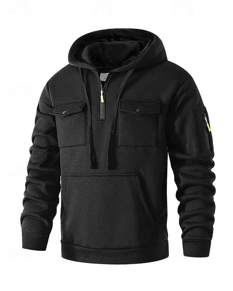 Herren Kapuzensweatshirt Viertelreißverschluss Kapuzensweatshirt Schwarz Armeegrün Marineblau Khaki Hellgrau Mit Kapuze Einfach Tasche Kordelzug Sport & Outdoor Täglich Ferien Polyester Streetwear 2025 - $23.99 –P2
