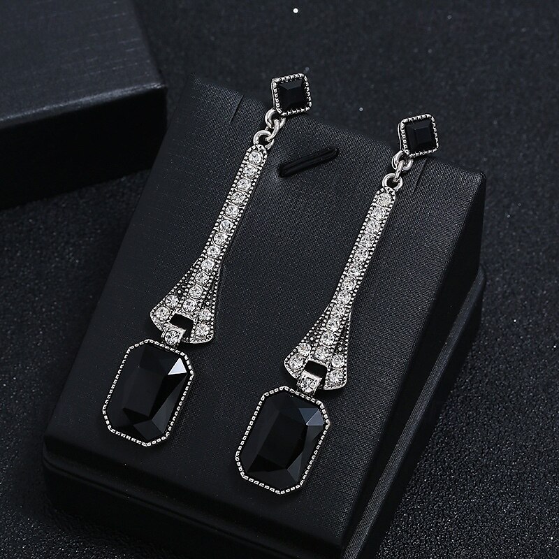 Women's 1920s Gatsby Drop Earrings - Art Deco Long Dangle Earrings with Blue Gemstones and Rhinestones for Roaring Twenties Parties 2025 - $9.99 –P5