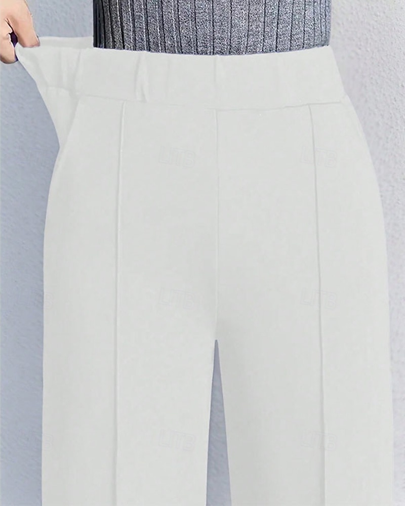 Per donna Gamba larga Pantaloni Eleganti Moda Streetwear Lunghezza intera Naturale Semplice Elastico in vita Confortevole Affari Lavoro Formale Nero Bianco Autunno Vestibilità regolare del 2026 a $22.99 –P8