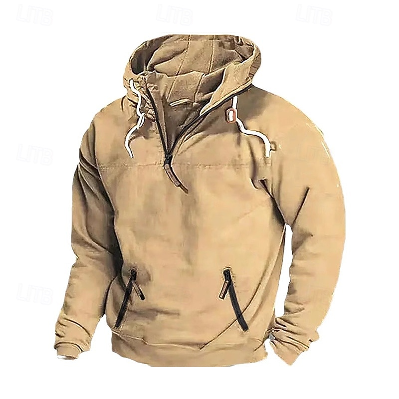Męskie Bluza z Kapturem Bluza z kapturem na zamek błyskawiczny Taktyczna bluza z kapturem Czarny Zieleń wojskowa Granatowy Żółtobrązowy Kaptur Równina Kieszeń Quarter Zip Sport i turystyka Codzienny 2026 - $24.99 –P3