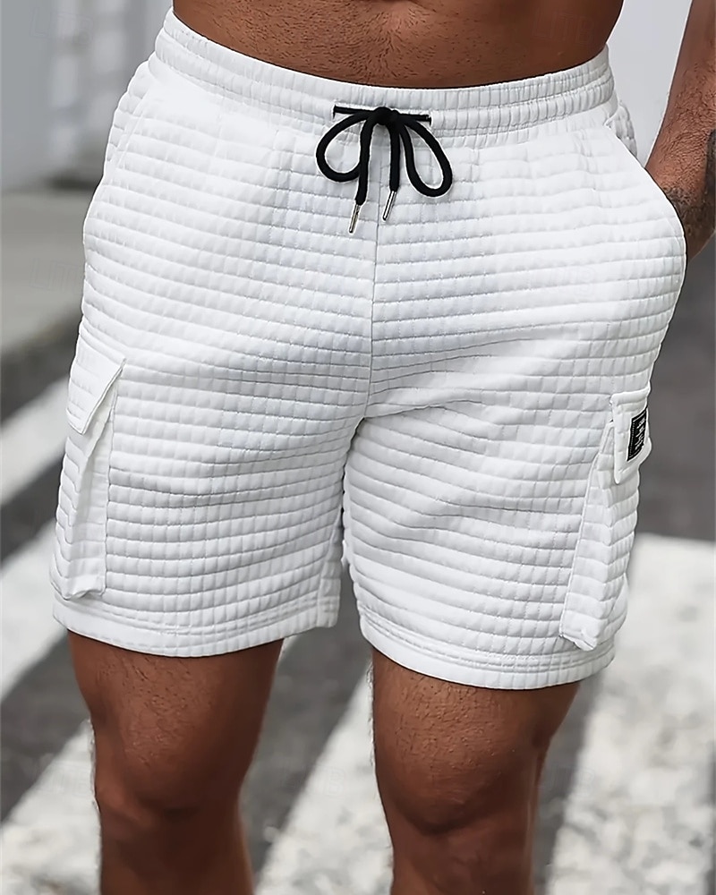Homme Short gaufré Shorts cargo Shorts Shorts d'été Short décontracté Avec Poches Taille Élastique Cordon de serrage Uni Confort Respirant Court Extérieur Vacances Sport Occasionnel Noir Blanche de 2026 ? $20.99 –P5