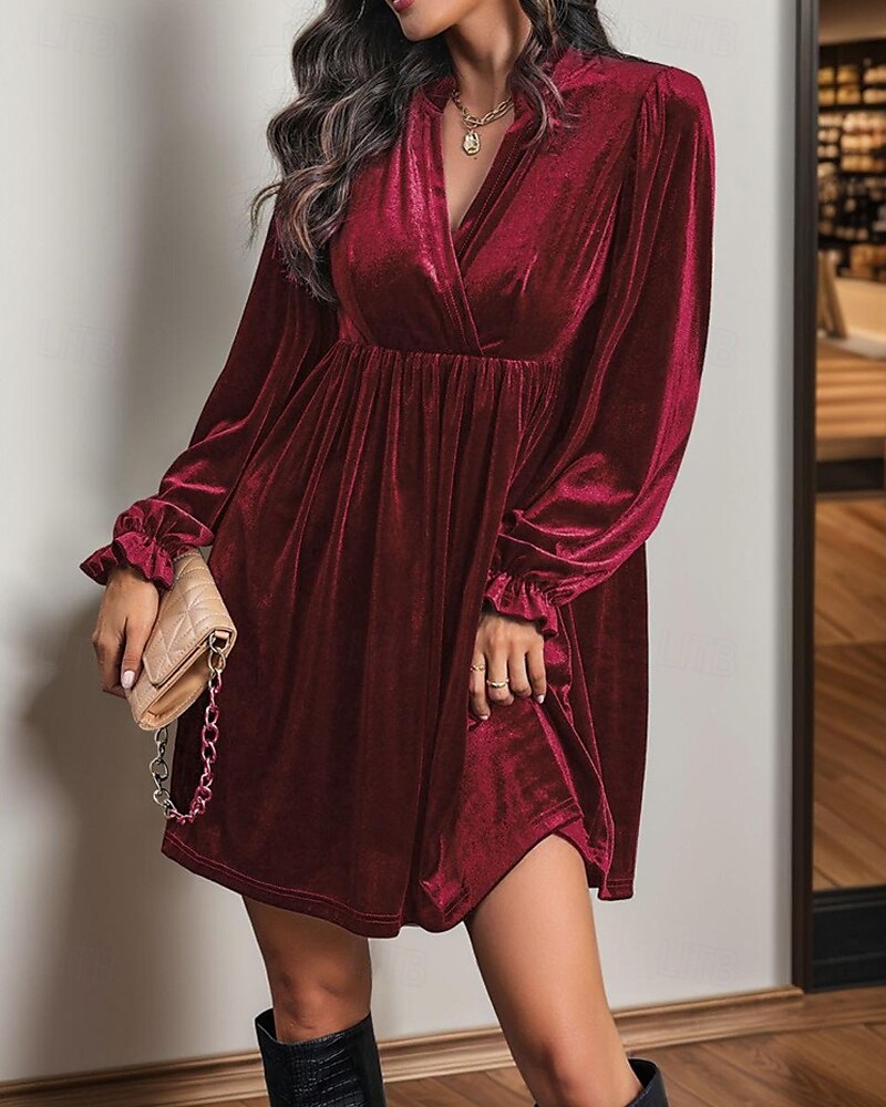 Damen Minikleid Samtkleid Freizeitkleid Mode Modern Täglich Date Wochenende Normale Passform Einfach Langarm V Ausschnitt Wein Marineblau Orange Grün Herbst Winter 2025 - $29.99 –P18