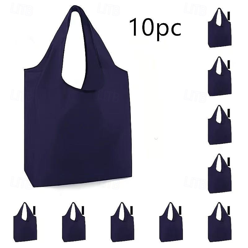10 wiederverwendbare, faltbare Einkaufstaschen, strapazierfähige, waschbare Tragetaschen aus Polyester mit stabilen Griffen, leuchtende Farben, umweltfreundliche Einkaufstaschen für den täglichen 2025 - $18.99 –P9