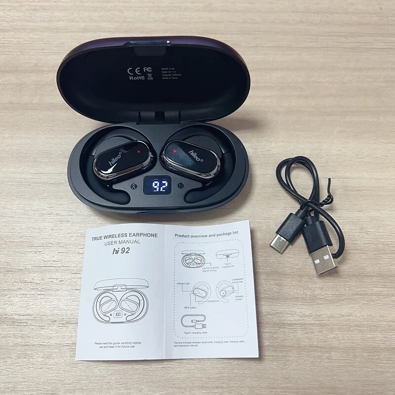 Hi92 Auricolari True Wireless TWS On-ear Gancio auricolare Bluetooth5.0 Bluetooth 5.1 Cancellazione del rumore Luce LED Impermeabile per Apple Samsung Huawei Xiaomi MI Allenamento in Palestra Sci del 2025 a $37.99 –P12