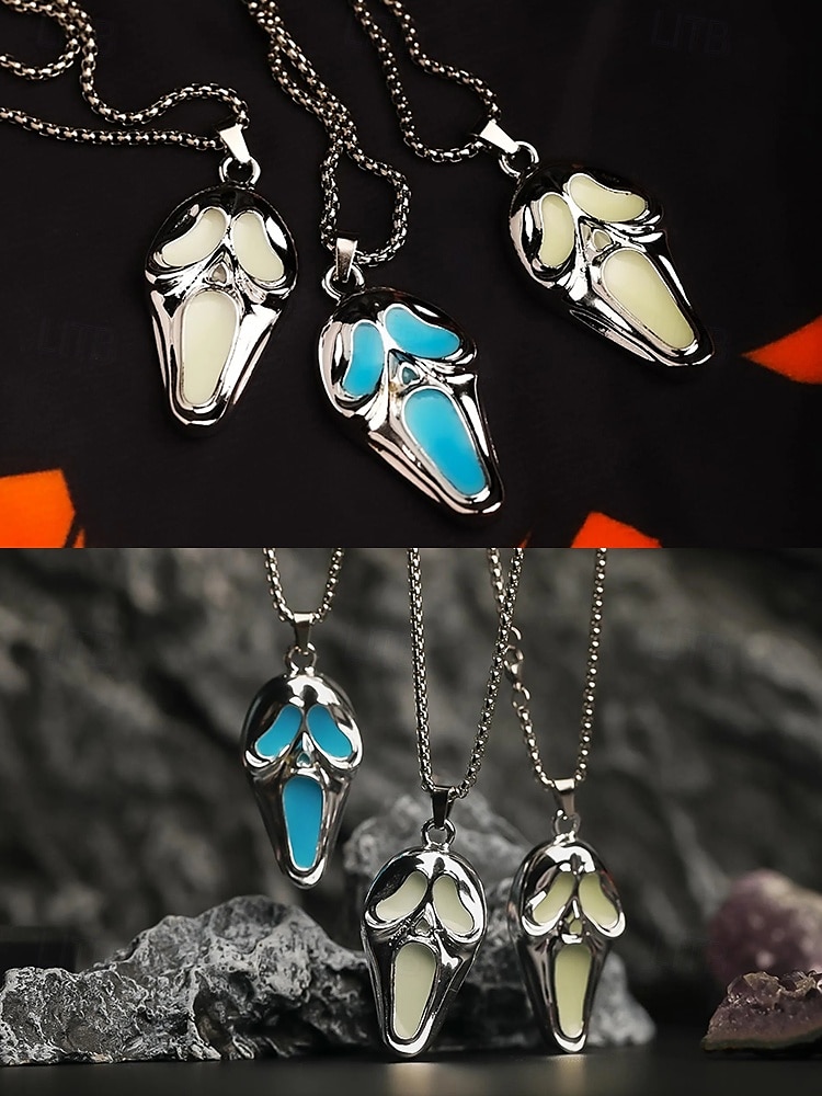 Collier pendentif fantôme phosphorescent pour homme – Bijoux d'horreur d'Halloween pour soirées costumées et événements nocturnes de 2025 ? $9.99 –P5