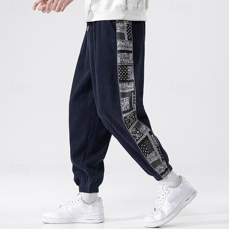 Men's Athletic Pants Sweatpants Joggers Corduroy Pants Trousers Pocket Elastic Waist Drawstring Color Block Comfort Sports Outdoor Daily Ethnic Style Casual Black Light Grey Micro-elastic 2026 - $24.99 –P8
