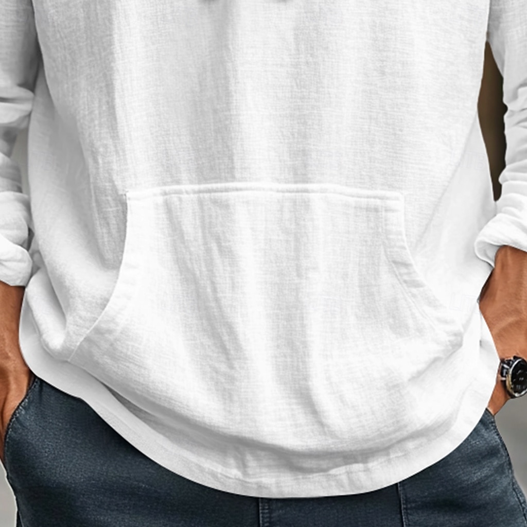 Herren Hemd Leinenhemd Strandbekleidung Knopfhemd Kapuzenhemd Einfach Urlaub Lässig Weiß Marineblau Armeegrün Grau Langarm Mit Kapuze Sommer Frühling Bekleidung Knöpfe 2025 - $25.99 –P3
