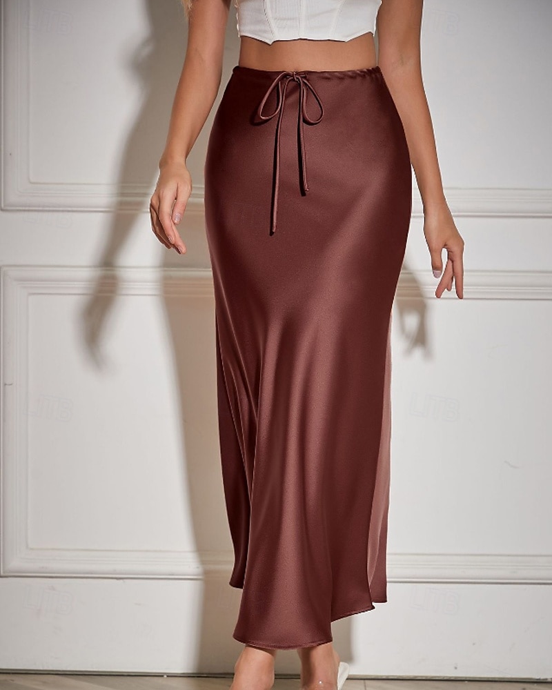 Mujer Falda Casual Maxi Tiro Medio Faldas Plano Correa Microelástico Vacaciones Calle Vino Azul marinero Negro Verde Ejército Otoño Poliéster 2025 - $22.99 –P14