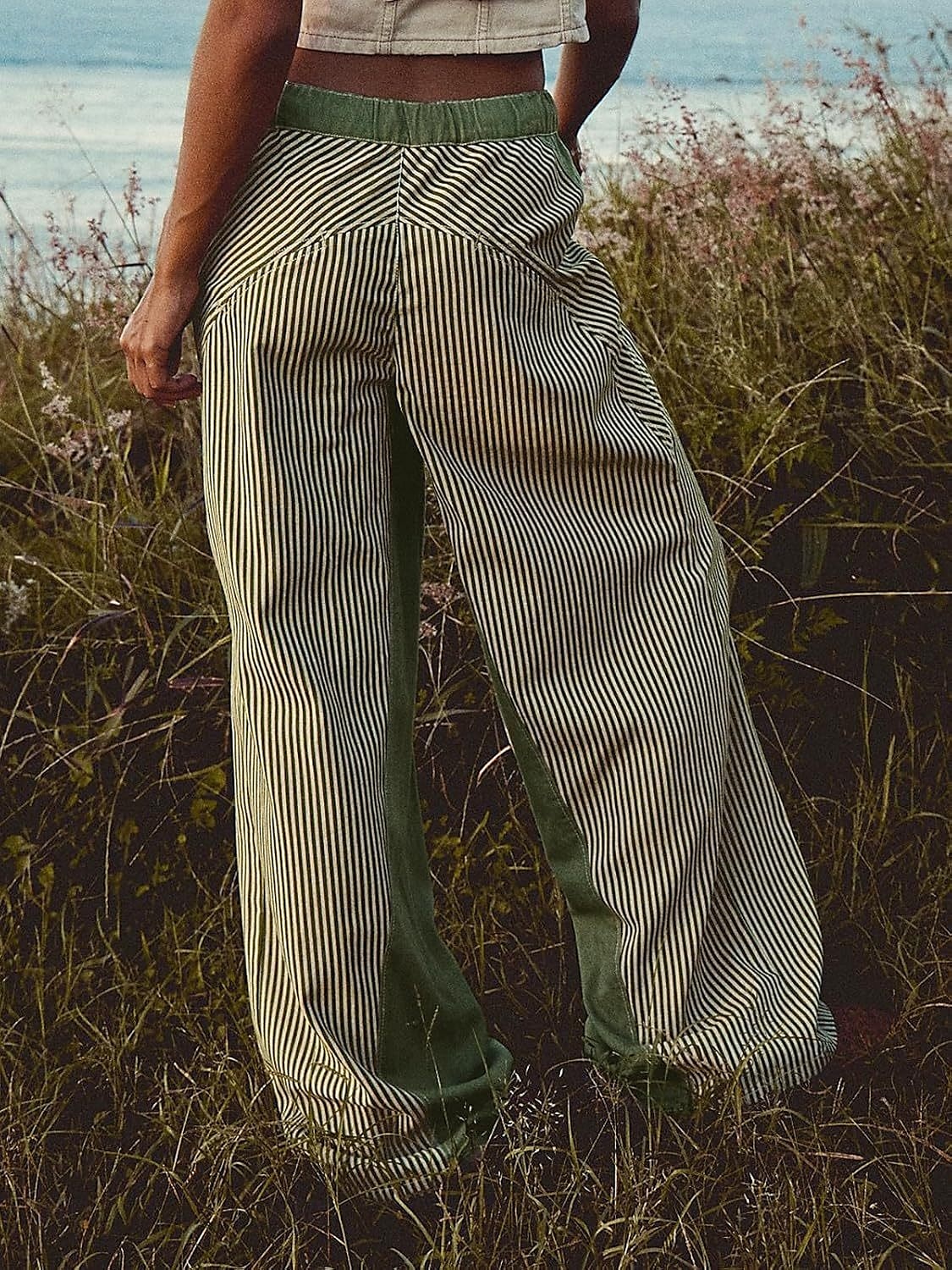 dam bomullsblandad denim culottes vida ben semester vintage snygg full längd medelhög midja randig lapptäcke randig bekväm oelastisk utomhus semester hem marinblå jordgul svart armégrön 2025 - $44.99 –P4