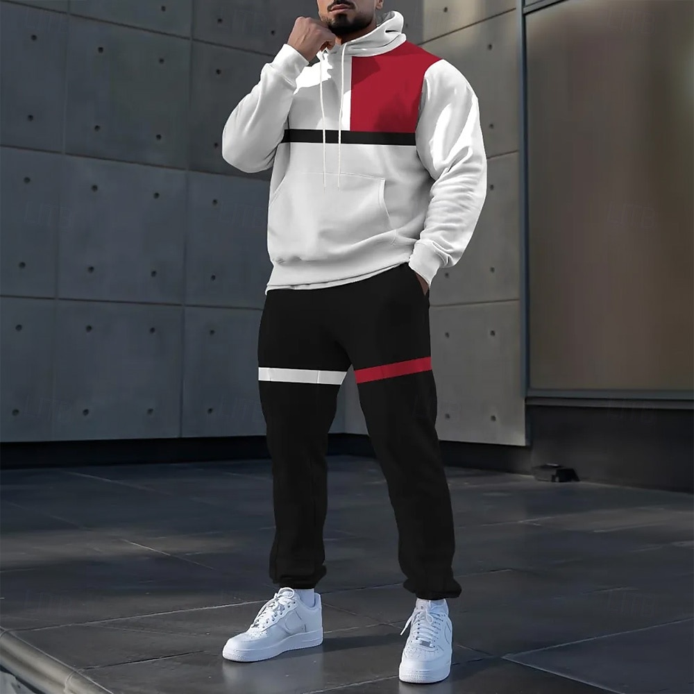 Voor heren Kleurenblok 2 stuks 3D Sweatshirtsets Trainingspak Hoodie Sweatshirt Lange mouw Lange broek Capuchon Sportief Casual / Dagelijks Sportkleding 3D-afdrukken Kleurenblok Lente Herfst Winter 2026 - $41.99 –P1