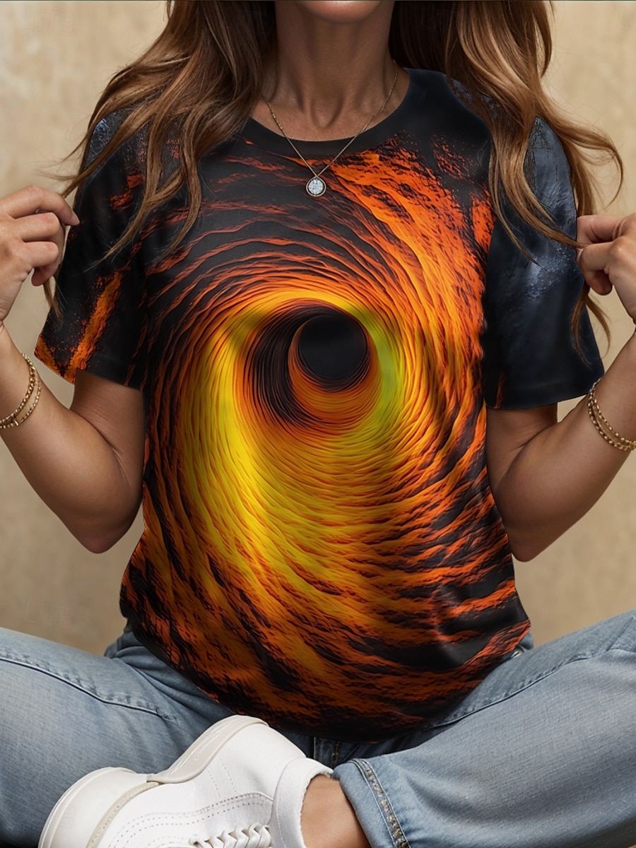 Femmes T-shirt Graphique Abstrait ancien Élégant Classique Manche Courte Col ras du cou Col rond Hauts Réguliers Quotidien Imprimé Bleu Orange Été Printemps de 2025 ? $19.99 –P1