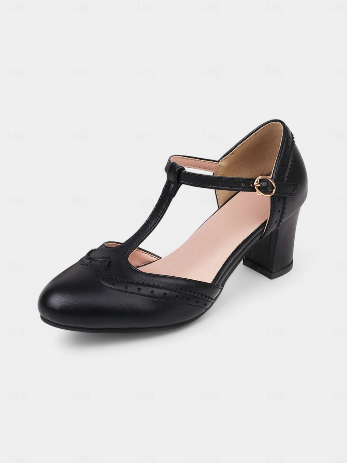 Tocuri roz cu bareta în T pentru femei - pantofi retro cu toc mediu, detalii brogue și cataramă reglabilă pentru petreceri de ceai, ținute de zi cu zi și ținute inspirate din anii 1950 2025 - $42.99 –P2
