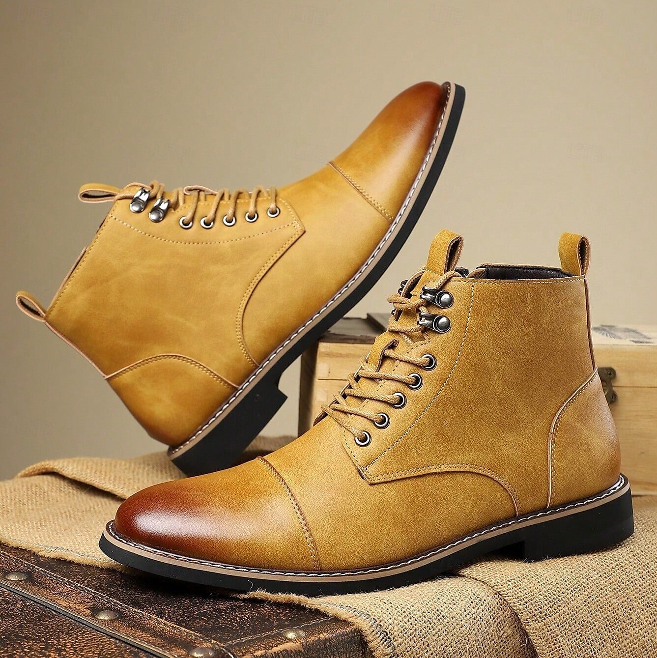 Bottines à lacets vintage pour homme – bottines à bout droit avec coutures classiques pour le travail, le week-end et l'automne de 2025 ? $54.99 –P4