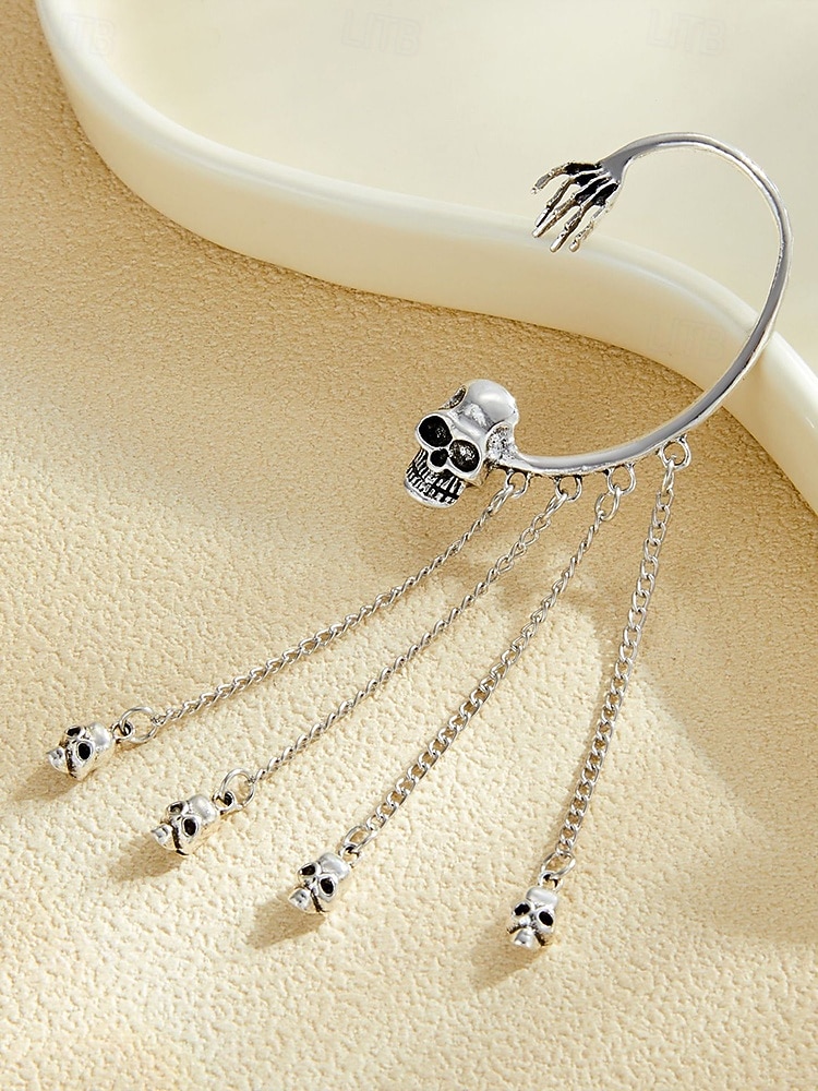 Women's Halloween Skeleton Skull Drop Earrings Set – Gothic Punk Ear Cuffs with Dangling Chains for Costume Party & Cosplay 2025 - $9.99 –P6