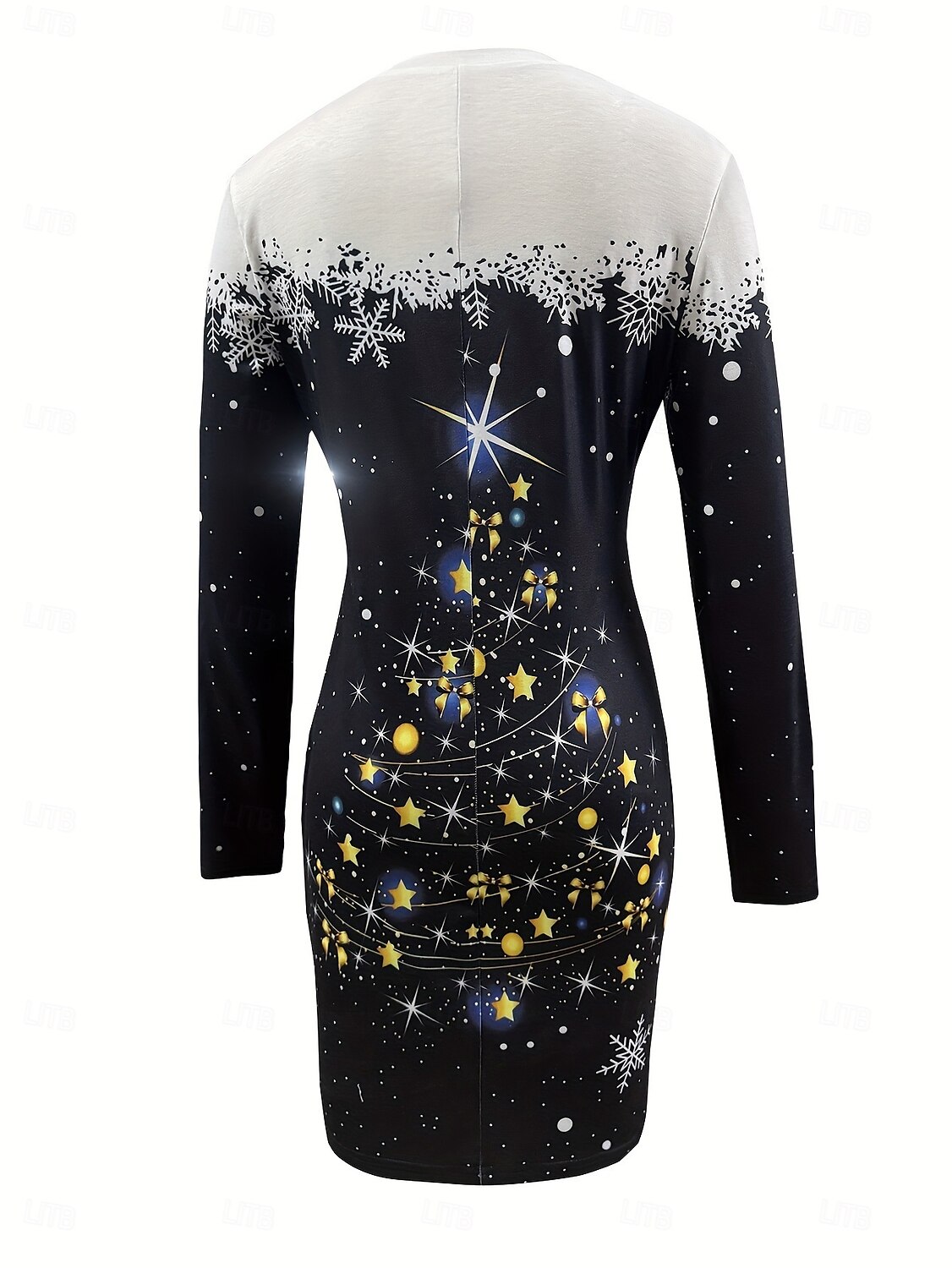 Dam Mini klänning Julbedömning Mode Modern Jul Semester Fest Normal Snöflinga Långärmad Rund hals Svart Vår Höst 2025 - $21.99 –P3