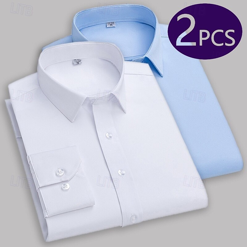 Men's Shirt Dress Shirt Collared Shirt Button Up Shirt Plain Office & Career Daily Wear White+Black White White+Blue Long Sleeve Shirt Collar All Seasons Clothing Apparel Multi-pack 2026 - $31.99 –P1