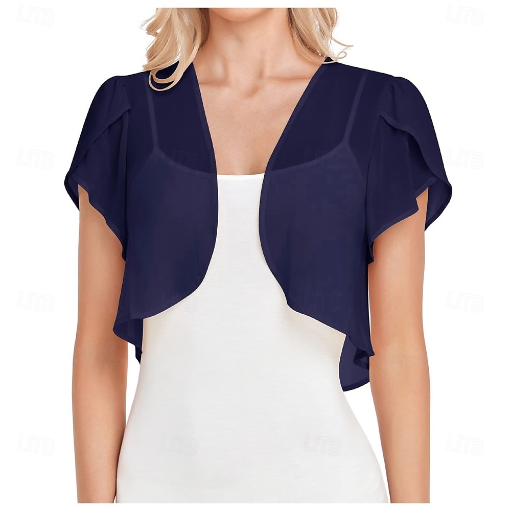 Kvinnenes Innpakningskjole Elegant Solbeskyttelse Kortermet Chiffon Bryllup Innpakninger med Ren Farge Bryllup Sommer 2025 - $21.99 –P10
