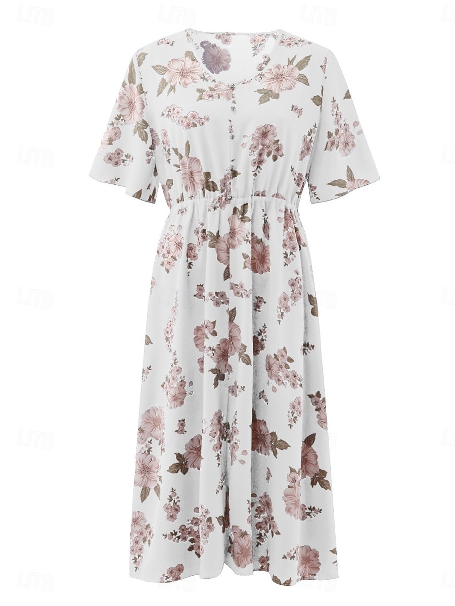 Pentru femei Mărime Plus Rochie casual Floral În V Manșon scurt Vară Primăvară Elegant Modă Modern Casual Rochii Midi Zilnic Concediu Rochie 2025 - $23.99 –P12