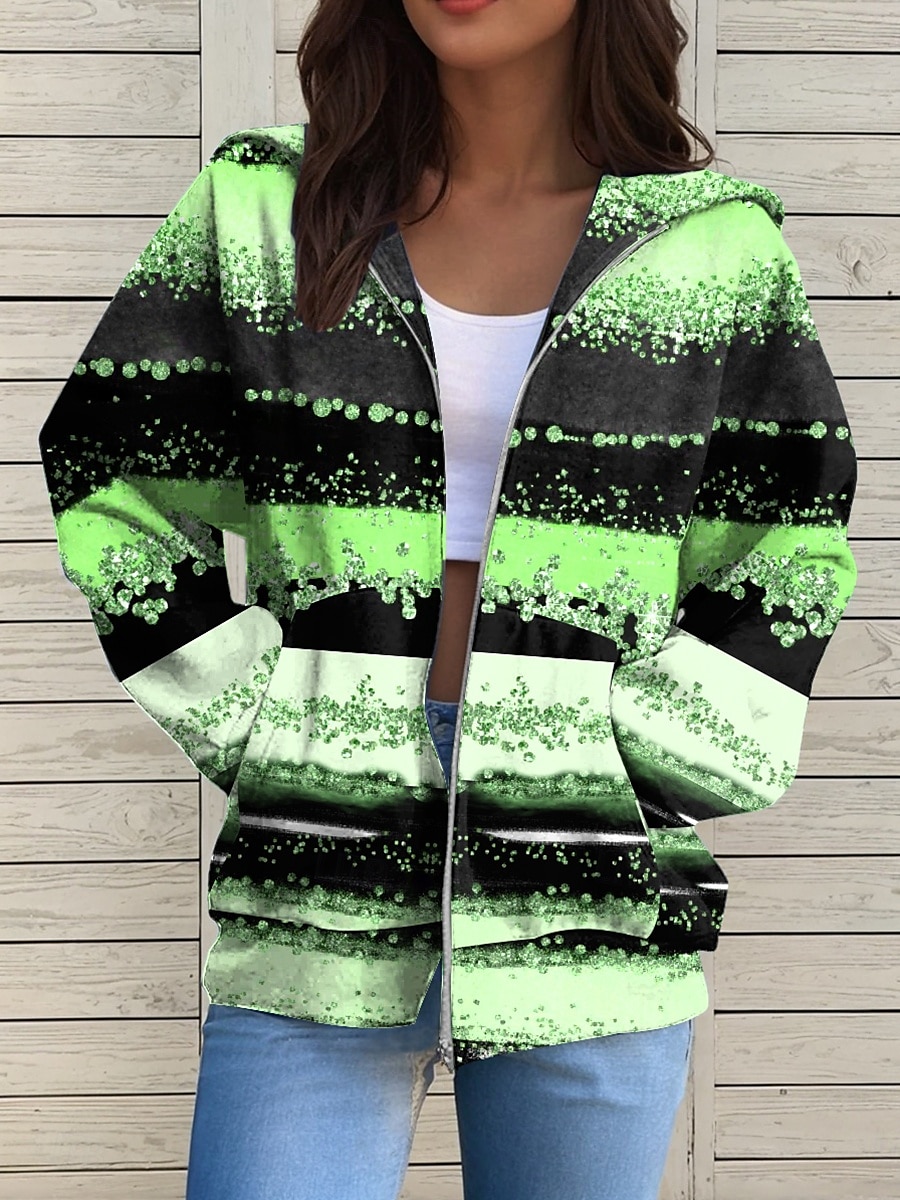 Womens hanorac cu fermoar geometric abstract activ casual maneci lungi cu gluga tops obisnuite Casual Holiday buzunar frontal roz albastru marin albastru violet verde Primavara Toamna 2025 - $26.99 –P3