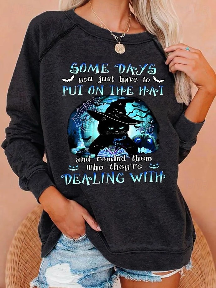 Sudadera de Mujer Halloween Pullover Moda Casual de Manga Larga Cuello Redondo Tops Regulares Impresión Casual Negra Blanca Azul Azul Oscuro Gris Verano Primavera Otoño 2026 - $27.99 –P1