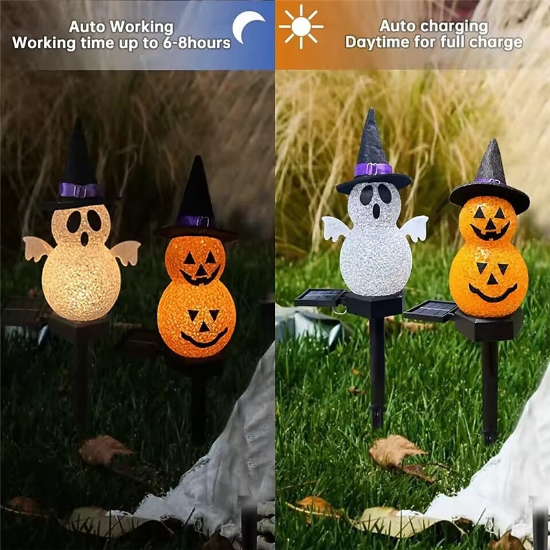 Solar Power Halloween Pumpkin Garden Lamp Ghost Lights For Garden Yard All Saints' Day Gravestone Garden Lawn Yard Patio Decorative Pathway Lights 1X 2X 2025 - $15.99 –P13