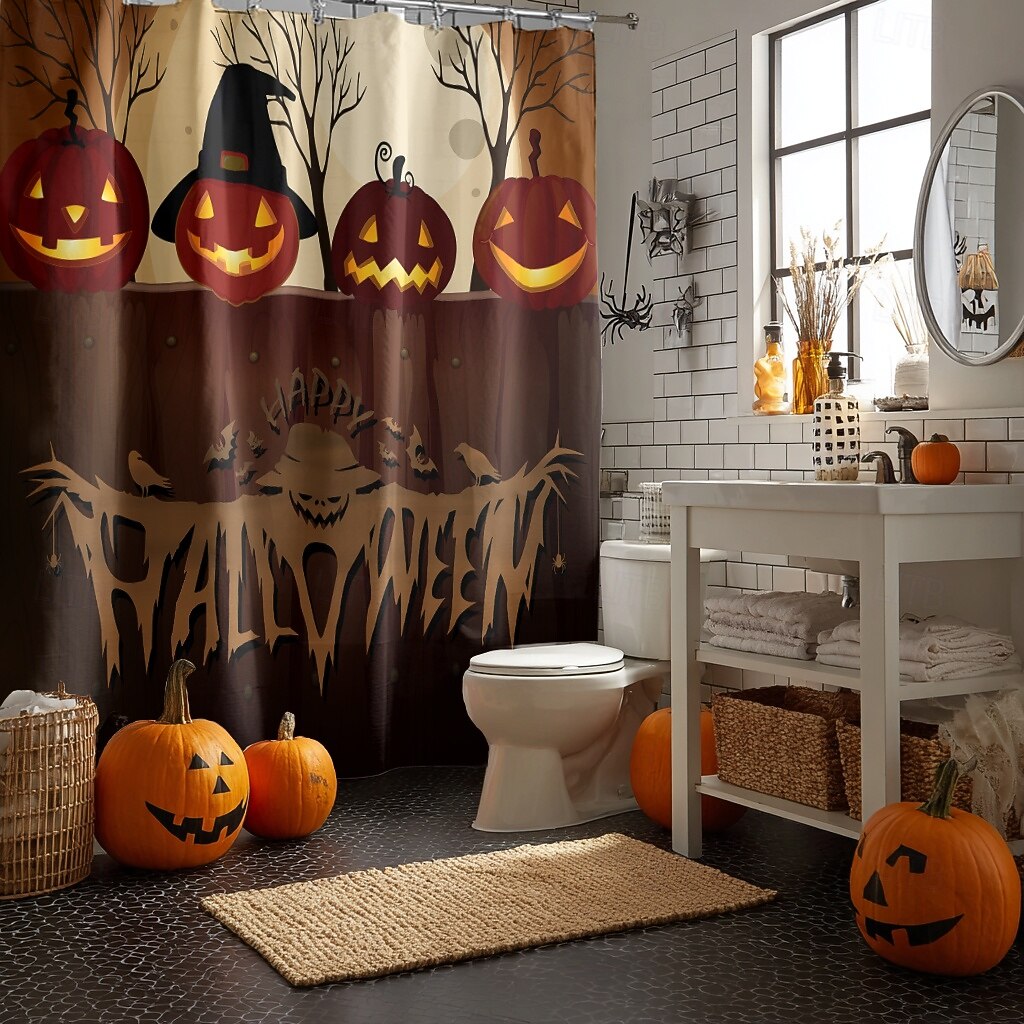 Rideau de douche d'Halloween avec crochets en polyester lavable et imperméable, décoration de salle de bain et baignoire de 2025 ? $21.99 –P31