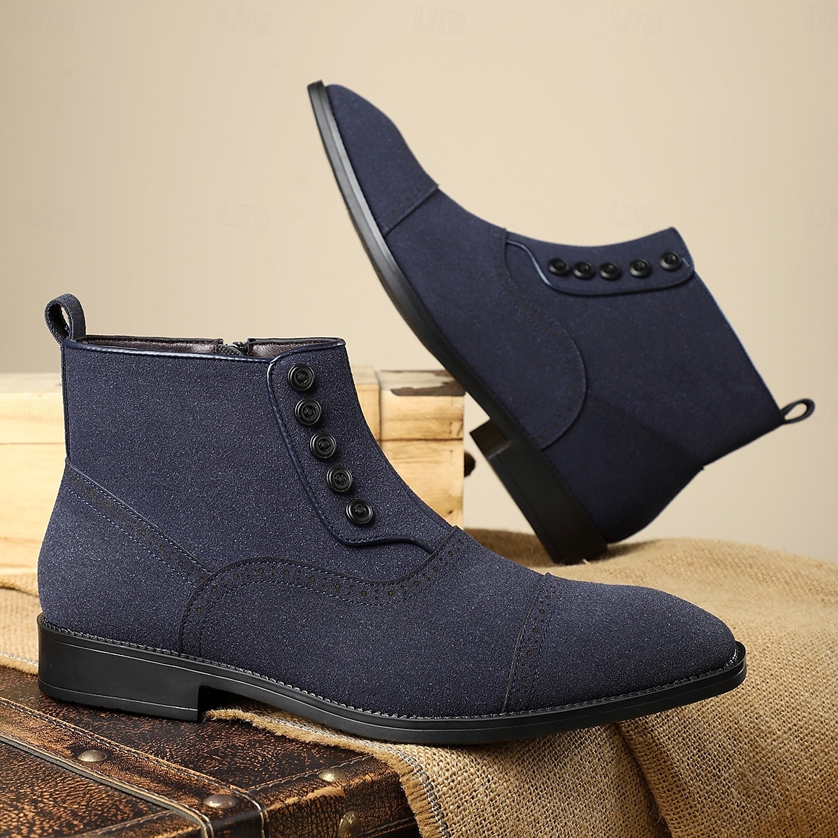 Men's Beige Lace-Up Ankle Boots with Round Toe and Classic Stitching, Vintage Business-Casual Footwear for Office, Urban Walking and Smart Daily Outfits 2025 - $46.99 –P4