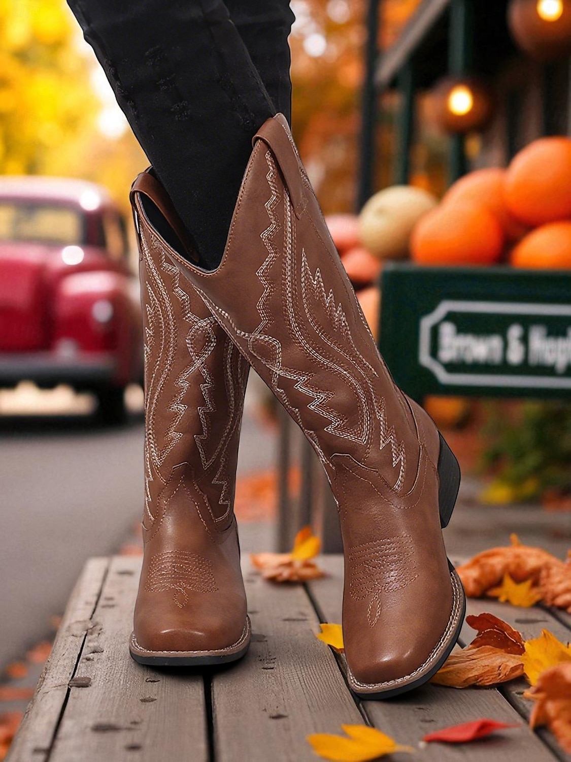 Women's Western Cowboy Boots with Embroidered Stitching – Faux Leather Mid-Calf Boots for Fall Festivals, Farm Work & Country Outfits 2026 - $64.99 –P7
