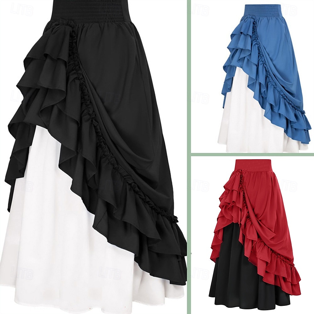 Punk & Gothic Medieval Renaissance Skirt Cosplay Costume Maxi Skirt Solid Colored Women's Celtic Pirate Fantasy Halloween Carnival Masquerade Carnival Casual Daily Adults' Skirt 2025 - $34.99 –P1