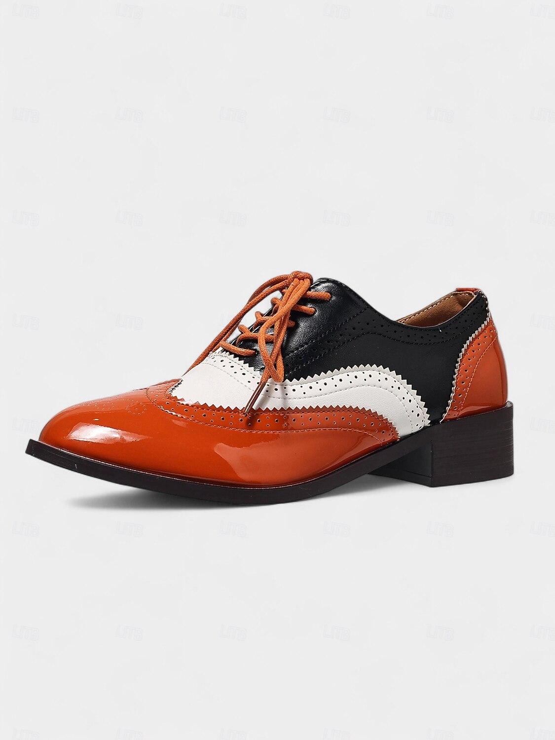 Richelieus Oxford en cuir verni jaune pour femme – Chaussures habillées à lacets et bout golf colorblock, style vintage britannique des années 1950 pour le bureau, l'école et le streetwear de 2025 ? $42.99 –P5