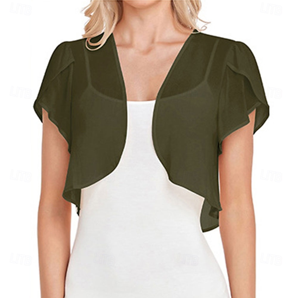 Kvinnenes Innpakningskjole Elegant Solbeskyttelse Kortermet Chiffon Bryllup Innpakninger med Ren Farge Bryllup Sommer 2025 - $21.99 –P1